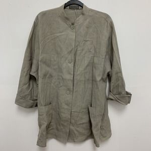 KriziaPoi Grey Linen Button Up Blazer Tunic Jacket Size 44